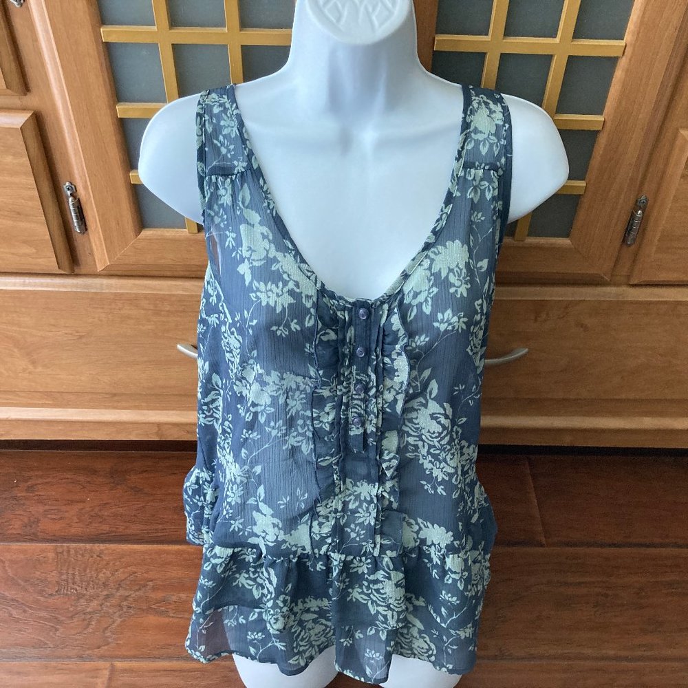 Inked & Faded Sleeveless Light teal Silver Metallic  Peplum Blouse Large